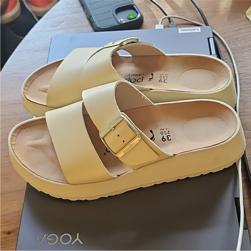 BIRKENSTOCK Papillio The Almina Platform Wedge ECRU Slide Sandals - Picture 3 of 13